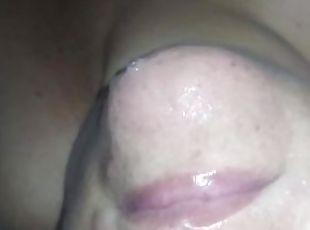 Cumshot in wife's mouth and face slow motion