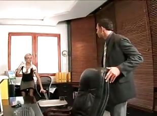 Secretary in satin fools around with her boss