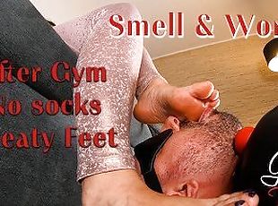 French Redhead Mistress Comes Back From The Gym And Makes Her Slave Worship Her Sweaty Feet