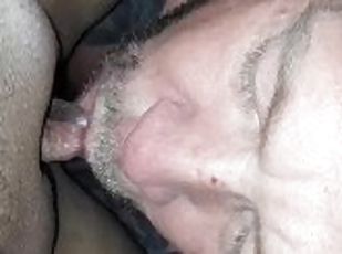 Husband  cleans wife's pussy  after his  friend got it dirty