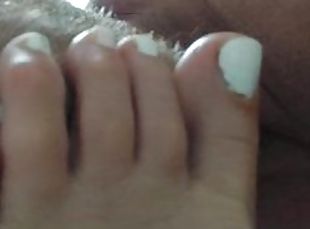 Close up toes licking sexy feet white toenails foot fetish lick milf toes