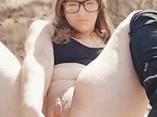 Girl in Nerd glasses anal solo outside