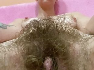 hairy girl body lotion session with big bush