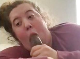 White girl eats whole dick up
