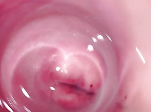 Camera deep inside Mia&#039;s creamy pussy, teen Cervix close up