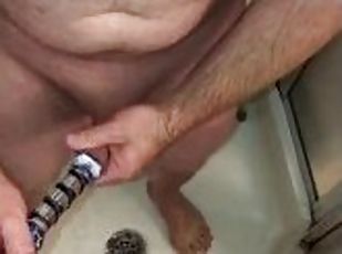 Foreskin Play in the Shower with a Glass Dildo, Docking Masturbation until I Cum