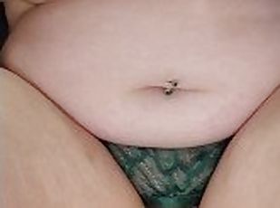 Masturbation in skimp green lingerie