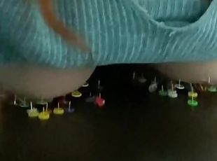 Laying with my tits on thumbtacks while masturbating - relaxing after working day in the office