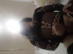 Cute Colombian shemale in sexy lingerie inserts dildoin her ass, masturbates and cums