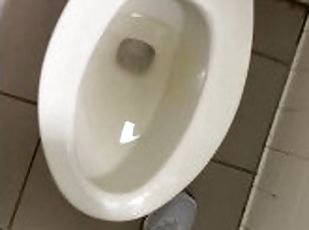 RT Running through public to dirty restroom bladder shy weak stream piss seat floor STAY UNTIL END