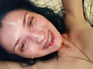compilation of a lot of warm sperm on the face of a cute sexy girl