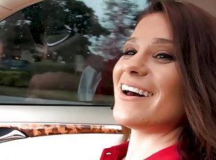 Jayden Riley shows hot tits in the car and goes to fuck with stranger