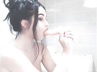 Big tit natural brunette take a shower and fuck herself so hard