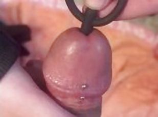 Girlfriend inserting sounding rod into my pierced cock