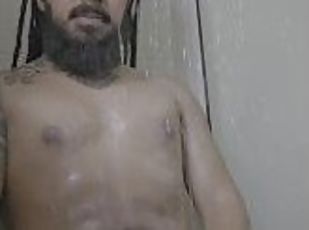 Hot rasta guy masturbating and cumming in the shower