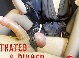 No hands femdom! Cruel edging and one frustrating ruined orgasm using vibrator.