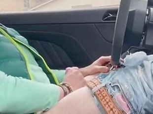 Guy Jerking Off in Car With Cum