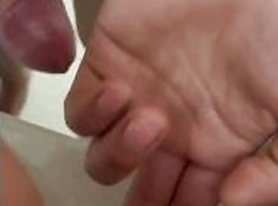 Fingering me and jerking off a big cock before he slides it in