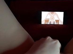 ASIAN SCHOOLGIRL WATCHES HENTAI AND MASTURBATES WHILE PARENTS ARE BEHIND THE WALL