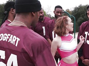 Cheerleader gangbang fucked in merciless scenes and covered in sperm
