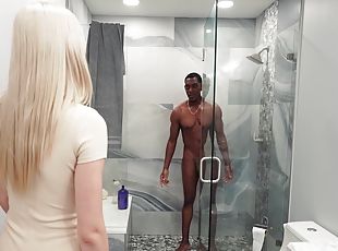Blonde beauty shares man's fantasy and fucks his big black dick in unique modes