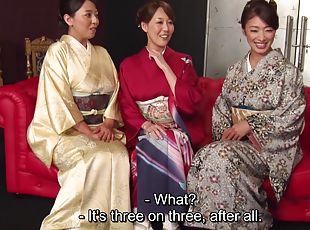 Reiko Kobayakawa and Akari Asagiri plus friend kimono sex party