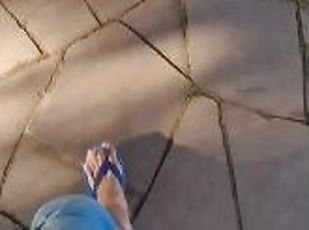 Pov of my feets walking outdoor