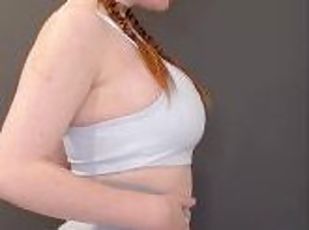 Redhead teen shows off hot body in workout clothes