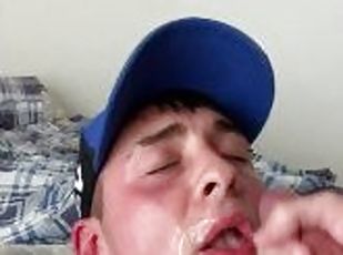 Cumshot on twinks face after being fucked raw