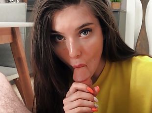 Thirsty gal sucks the life out of this dick in advance to a serious POV fuck