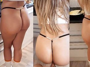 I fuck my stepsister in the kitchen while she cooks. Big Ass in Thong with white socks