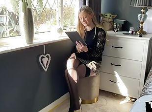 Small dick got laughed at by nasty British slut in stockings